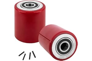 Lyplus Pallet Jack/Truck Load Wheels Set (2 pcs) 3" x 3.75" with Bearings ID 20mm Poly Tread Red - A Pair (Red)