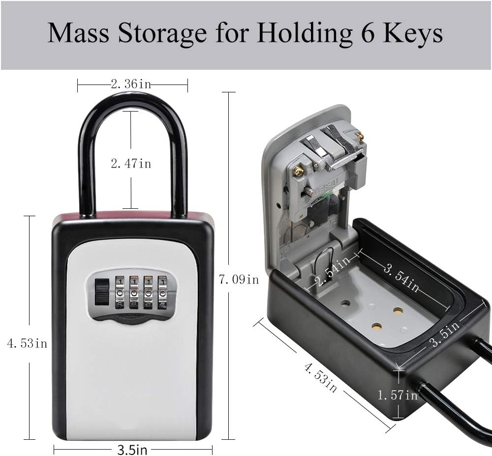 Key Lock Box Wall Mounted, Portable Lock Box for House Key, 5 Key Capacity, Weatherproof Resettable Code House Key Safe Security Lock Box for Outside Realtors Garage Spare: Home Improvement