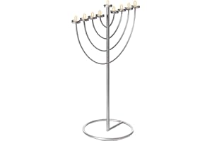 VINTIQUEWISE Medium Modern Silver 9 Branch Lighting Thin Pipe Hanukkah Menorah, Metal-Aluminum