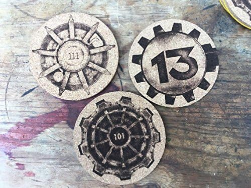 Amazon Com Fallout Vault Themed Coasters 3 Cork Coasters With