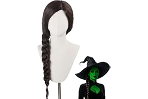 playneeu Witch Elphaba Extra Long Braided Wigs – Black Brown Witch Cosplay Braid Wig for Women Movie Halloween Party