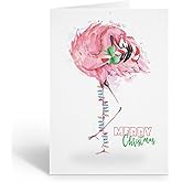 Stonehouse Collection Festive Flamingo Christmas Greeting Cards, Tropical Holiday Card, 12 Pack with Envelopes, 6.25” x 4.5” – Made in the USA (Flamingo)
