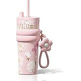 Sidagar 24 oz Stainless Steel Tumbler with Lid and Straw, Insulated Coffee Mug, Leak Proof, Portable Iced Travel Water Bottle, Reusable Thermal Coffee Cup, Floral Pink