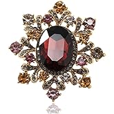 Oval Rhinestone Brooch Pin for Women Girls Gold Plated Fashion Color Crystal Victorian Style Brooches Lapel Pins Dainty Hat Bag Dress Acccessories Antique Art Deco Christmas Valentine Festival Ornament Jewelry Gift