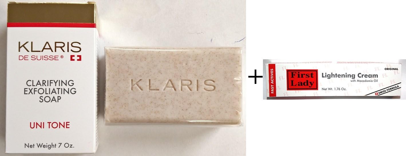 KLARIS de suisse UNI TONE Premium Skin Bleaching Exfoliating Soap 200g & First Lady Original Skin Lightening Cream 50g
