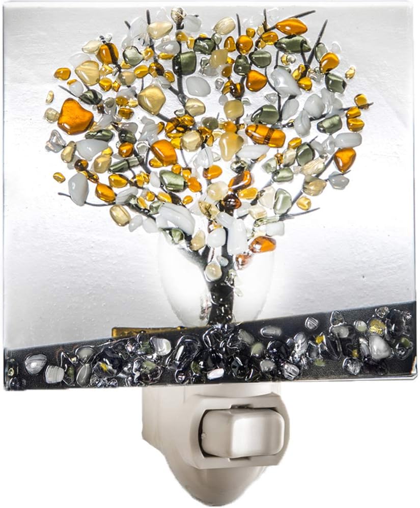 J Devlin Glass Art Stained Glass Night Light, Autumn, Fall Tree, Nature, Cabin, Plug in nightlight for Bedroom/Bathroom/Stairway/Hallway Home Decor NTL 159-1