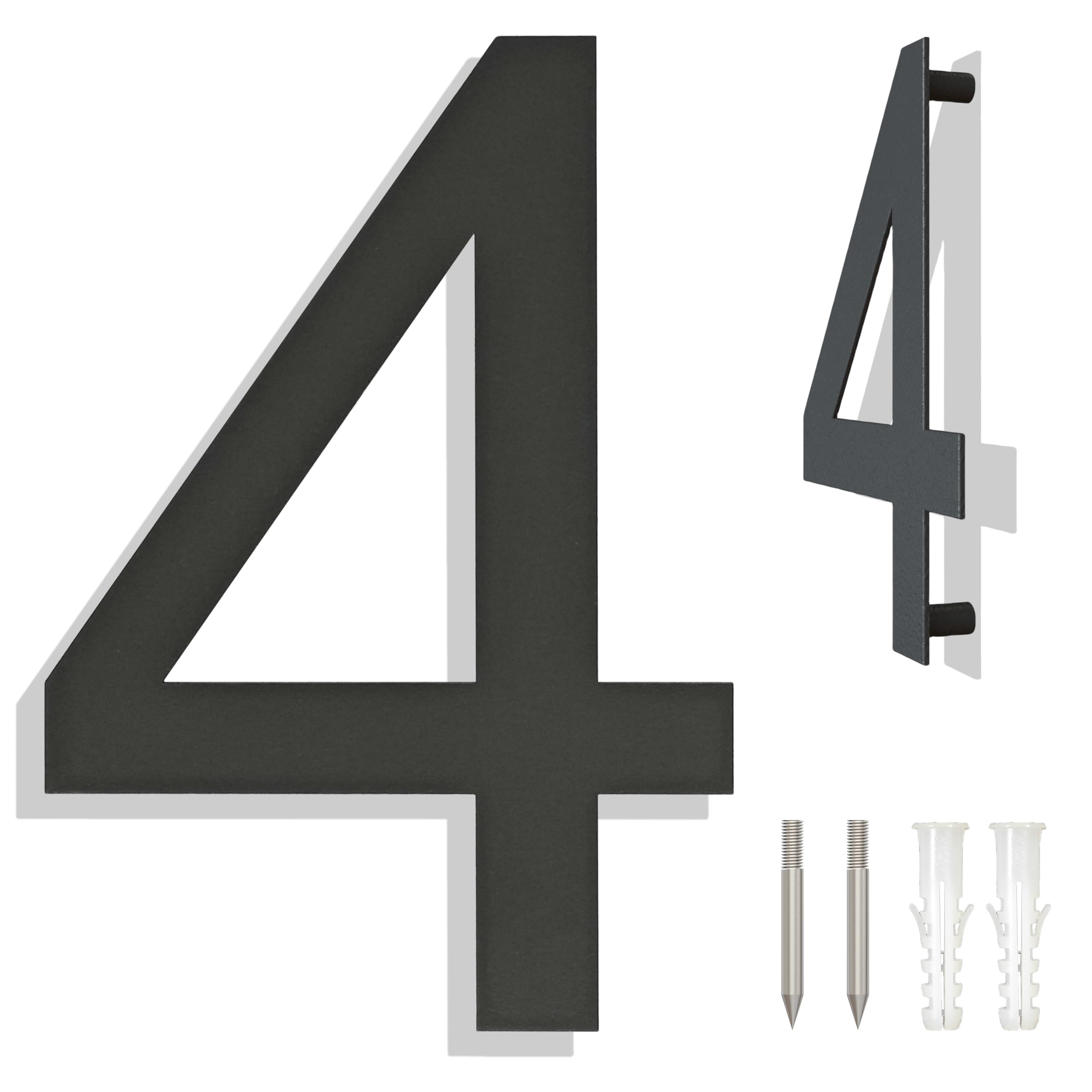 Ywonoby Stainless Steel House Numbers - Modern Floating Black Grey - 6 Inch Height - Arial Number 4