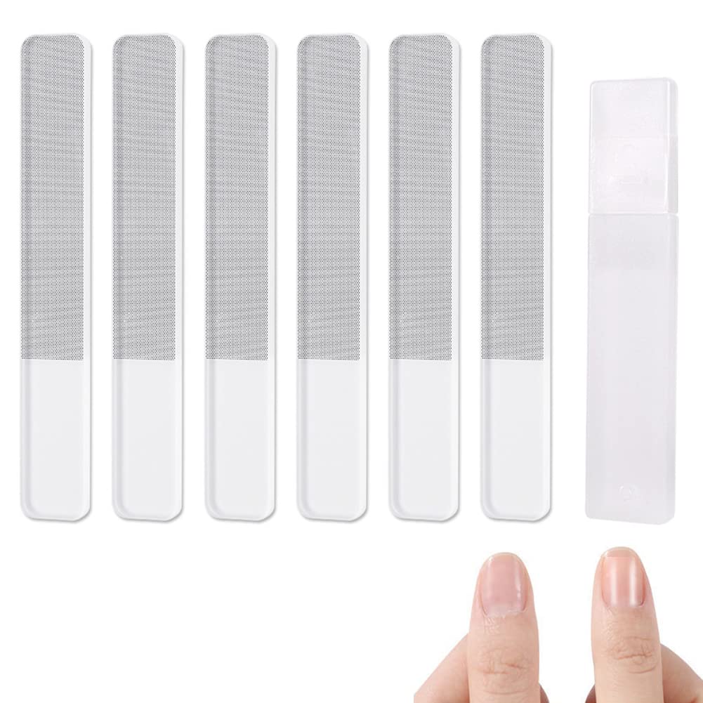 6PCS Clear Squared Nano Glass Nail Shiner Nail Shine Buffer Polisher Nail Files with Storage Case for Natural Nails