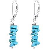 BETHZA Real Turquoise Earrings 925 Sterling Silver Raw Turquoise Gemstone Dangle Earrings Western Jewelry for Women