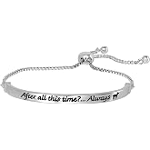 Harry Potter Always Bracelet for Women Official License, Adjustable | Silver Flash-Plated Bar Lariat Bracelet, Engraved Harry Potter Always Quote and Doe Patronus