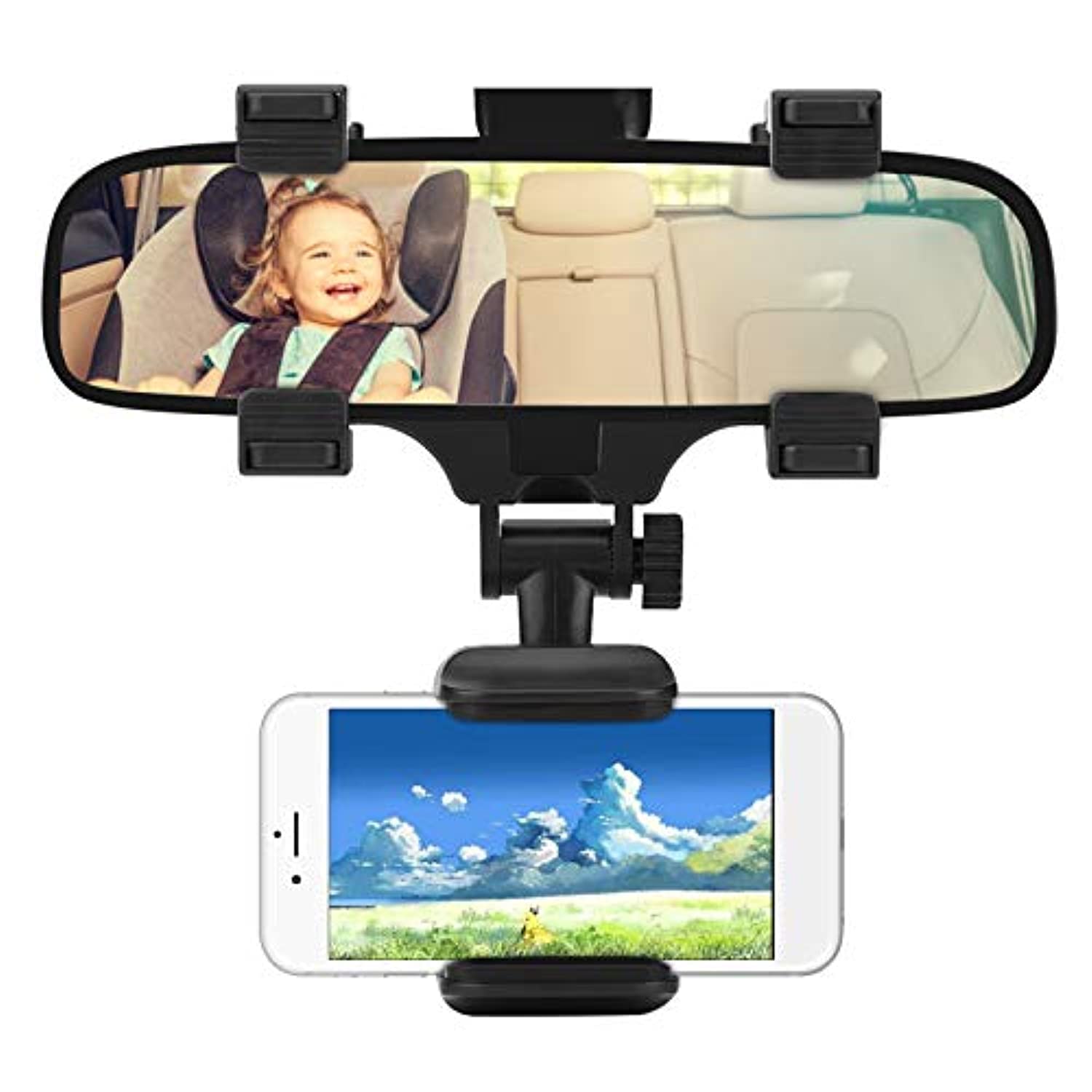 Rearview Mirror Phone Holder Mount, Universal Car Rearview Mirror Phone Holder for Smartphone GPS, Vehicle Mobile Phone Mount Bracket Rearview Mirror Clip Mount