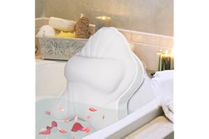 Poemland Extra Thick Large Bath Pillow with Neck,Back,Head Support for Bathtub, Spa, Soaking White(19''x15'')