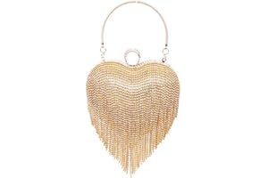 UMREN Women Luxury Heart Shape Tassel Evening Clutch Bag Rhinestones Wedding Party Purse Handbag
