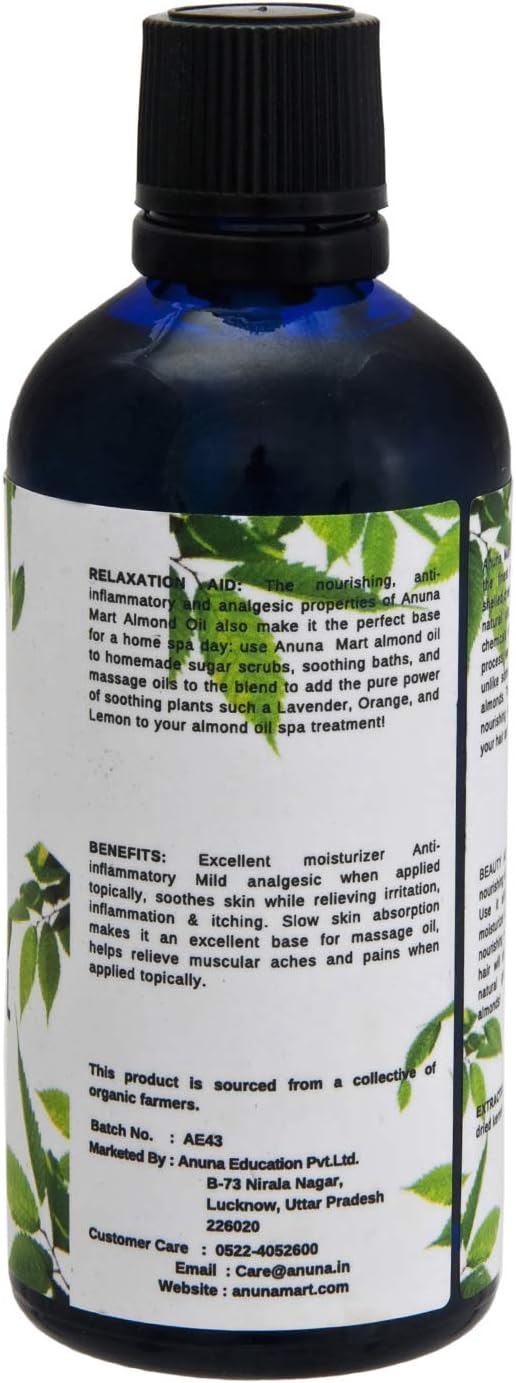Anuna Essentials Sweet Almond Oil - 3.38 Oz, 100% Pure, Natural, Undiluted: Health & Personal Care
