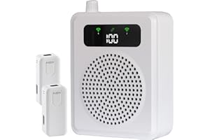 QEEKADA Voice Amplifier with Wireless Lapel Microphones -PA System Classroom Microphone for Teachers, Portable Voice Amplifier Clip on Lavalier Mic for Teacher, Speech, Yoga, Tour Guide