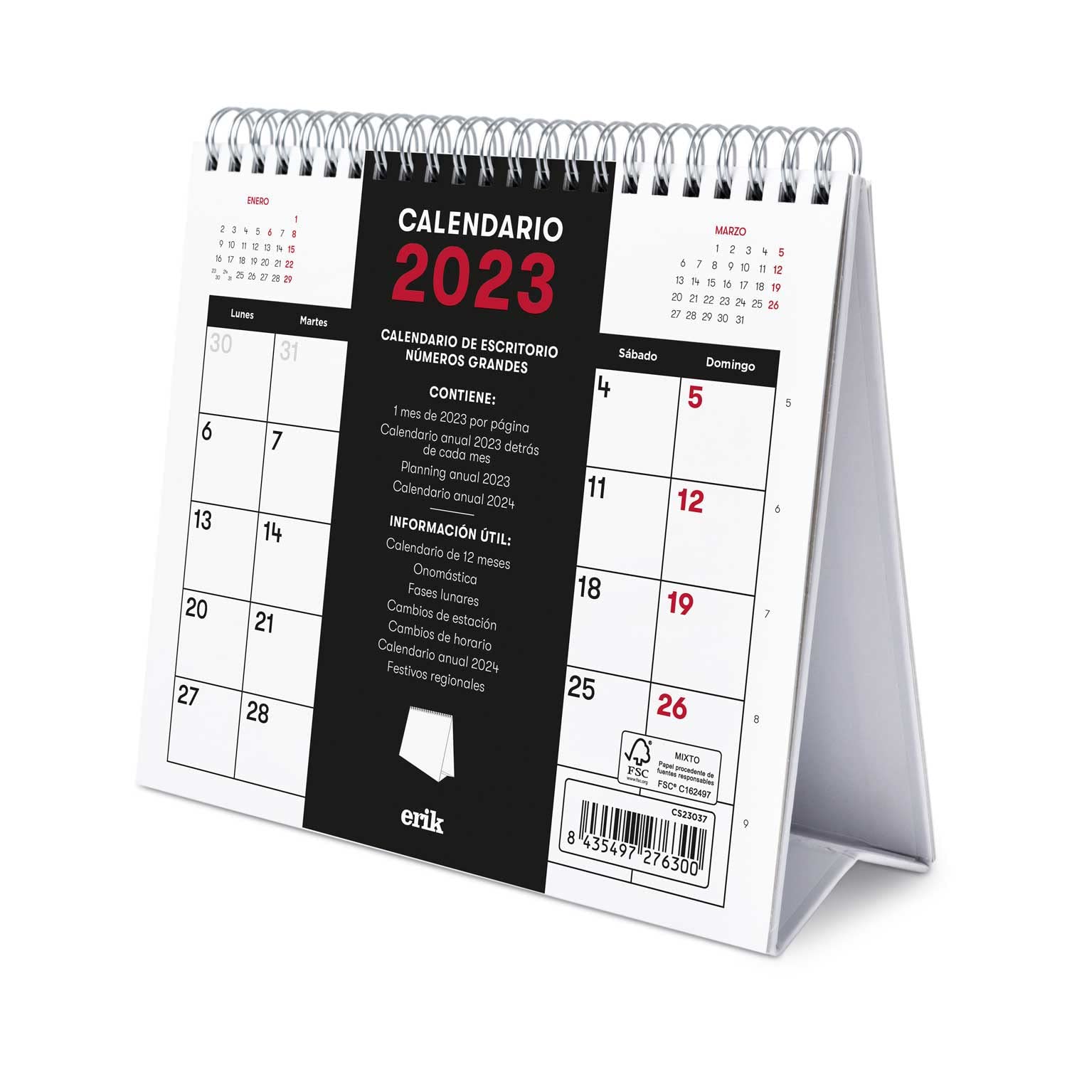 Grupo Erik Generic 2023 Calendar - 2023 Desktop Calendar with FSC Certificate - 2023 Spanish Table Calendar - 2023 Moon Phases - Yearly Calendar