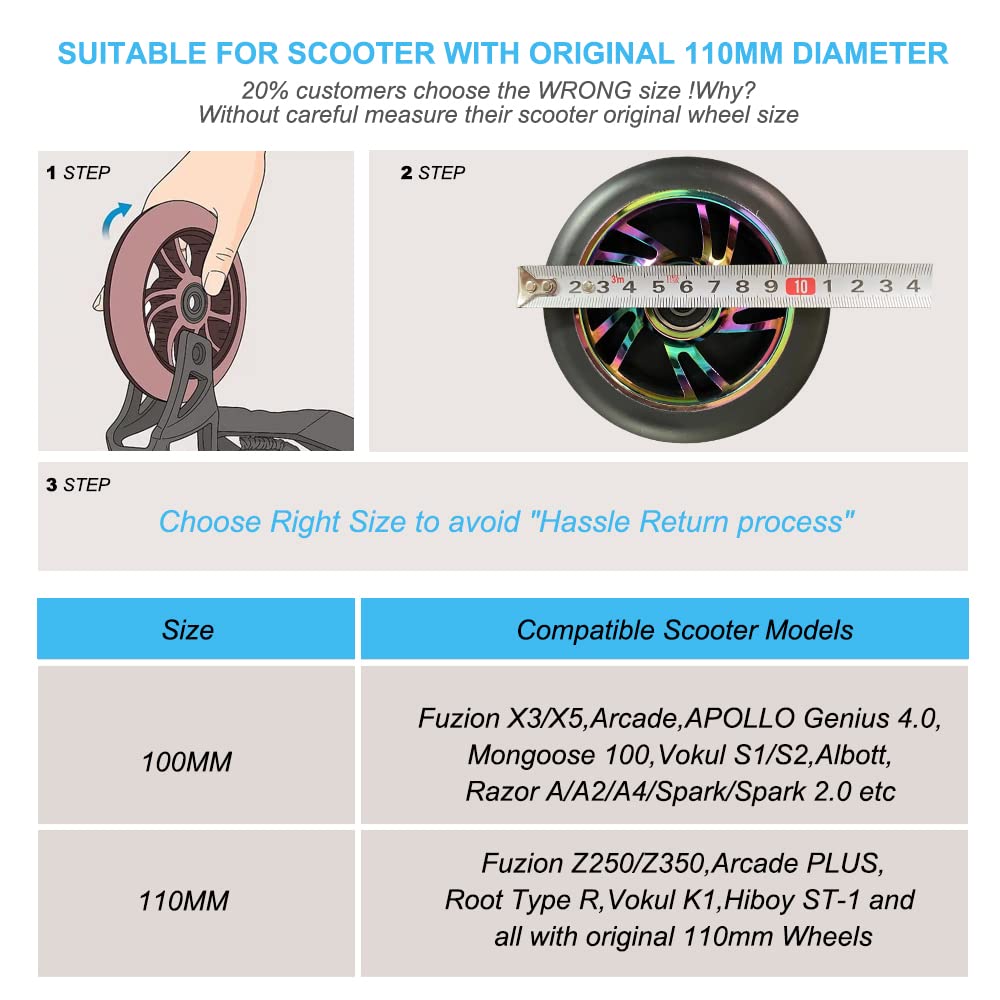 Neo 110mm Pro Scooter Wheels - Pair of 2pcs with ABEC-9 Bearings - Smooth Ride