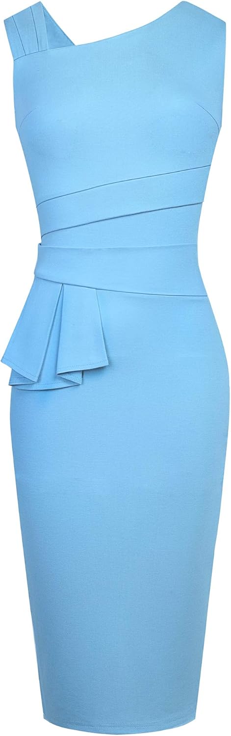 HOMEYEE Damen Vintage /&Auml;rmellos Sch/&ouml;/&szlig;chen Stretch Bodycon Business Kleid B586