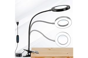 95mm Magnifying Glass with Light - Flexible Gooseneck Magnifier with 3 Color Modes 12 Dimmable Brightness for Craft Hobby Sew
