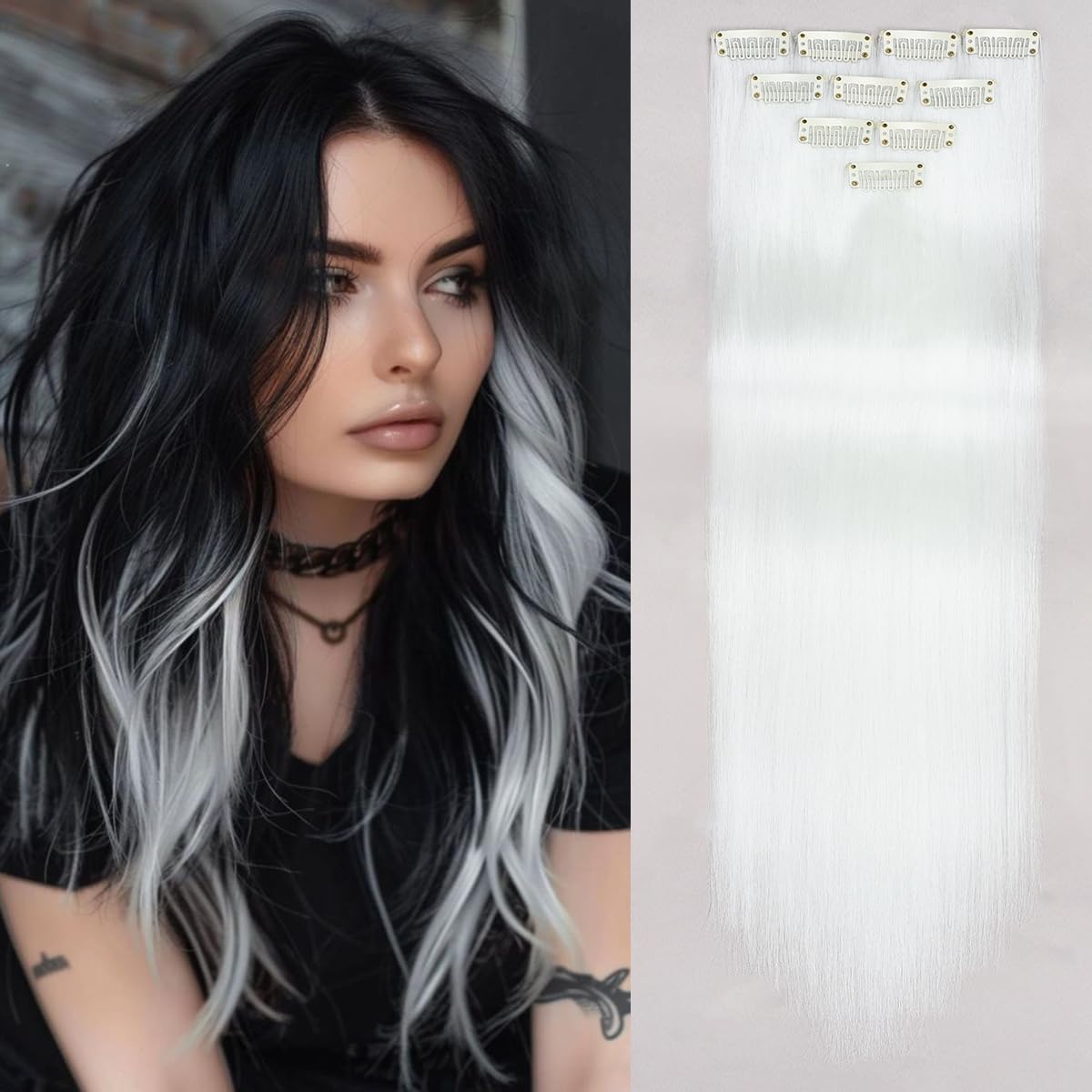 Yamel Colored Hair Extensions 10 Pieces 20 inch Beige Clip in Hair Extensions for Women Synthetic Straight Hairpieces for Christmas Costume Party