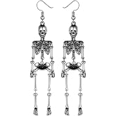 Skull Dangle Earrings Halloween - Women Jointed Skeleton Long Ear Drop Earrings Stud Halloween Costume Accessories Goth Punk Edgy Dangly Hip Hop Rock Ear Piercing Skull Jewelry for Women Men