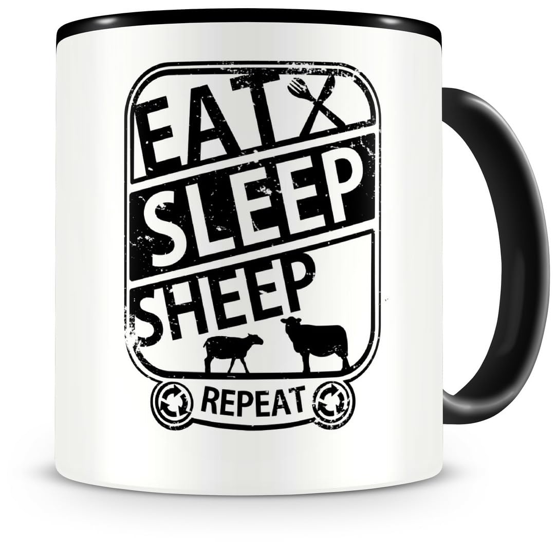 Samunshi® Sheep Mug with Saying Eat Sleep Sheep Repeat Gift for Shepherd Coffee Mug Large Funny Cups for Birthday Black 300 ml