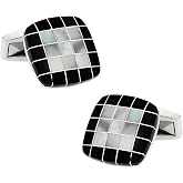 Black Onyx Mother of Pearl Square Cufflinks with Presentation Gift Box
