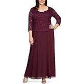 Alex Evenings Womens Plus Size Long Tea-Length Lace Mock Dress - Closeout