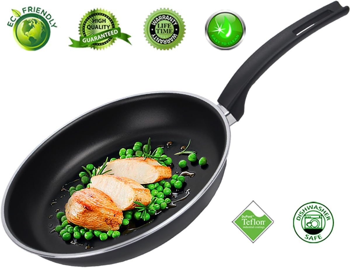 Frying Pan Nonstick Skillet Fry Pan Teflon Nonstick Coating Omelet Pans Cookware Aluminum Dishwasher Safe 10 Inch Black