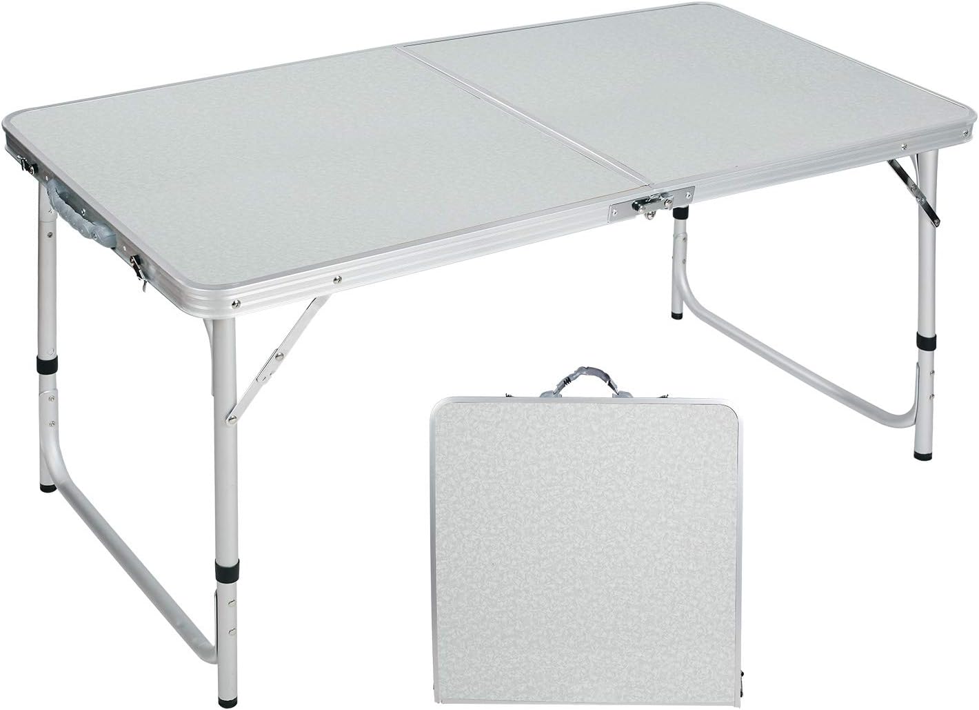 CAMPMOON Folding Camping Table 4 Foot, Lightweight Portable Aluminum Folding Table with Adjustable Legs, Great for Outdoor Cooking Picnic, White: Kitchen & Dining