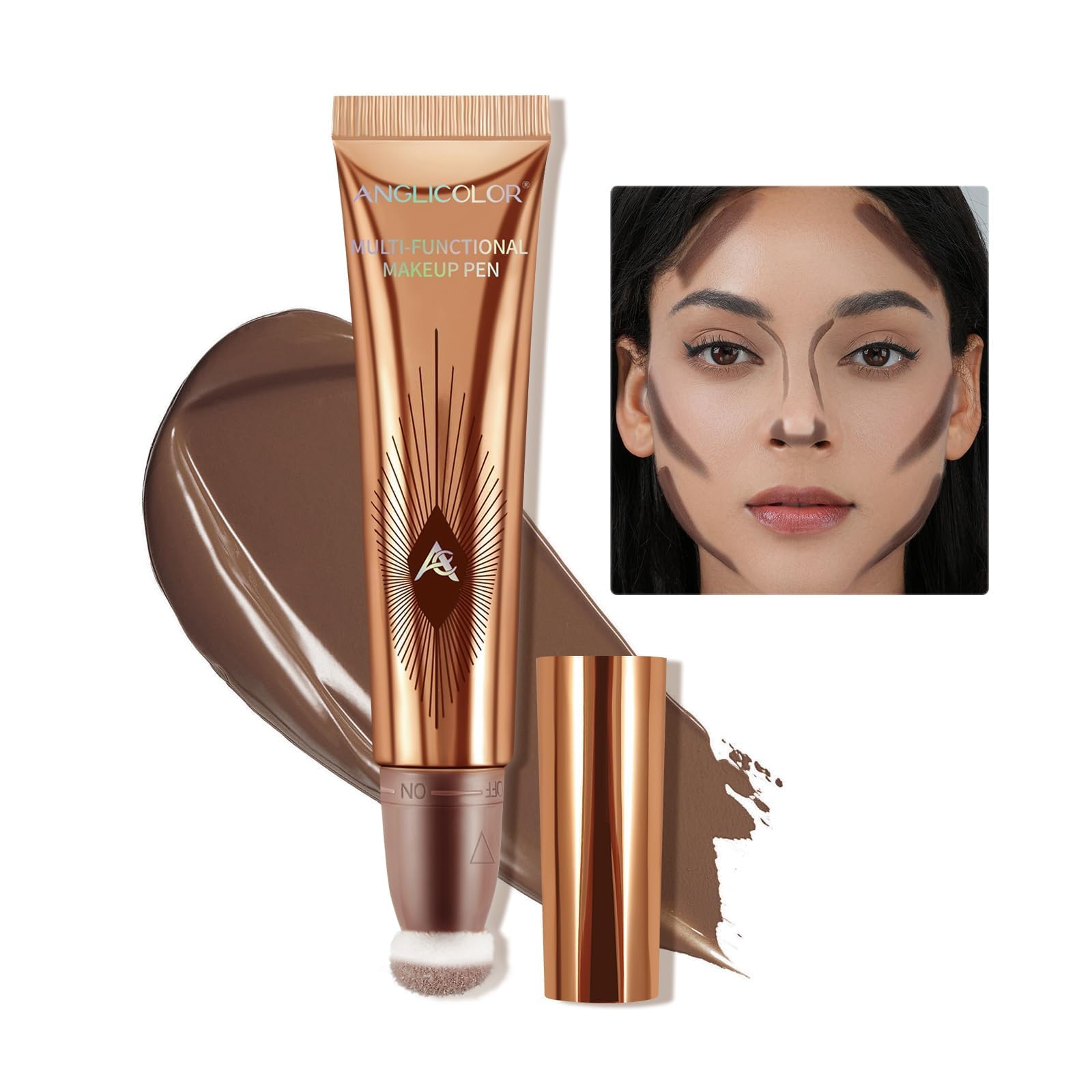 Anglicolor Contour Stick With Cushion Applicator,Cream Bronzer Contour Wand Long Lasting,Liquid Bronzer Contour Smooth Lightweight (03#LIGHT MEDIUM, 12ml) — image 1