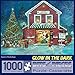 Bits and Pieces - 1000 Piece Glow-in-the-Dark Jigsaw Puzzle for Adults - Santa's Workshop - 1000 pc Christmas, North Pole Jigsaw by Artist Ruane Manning