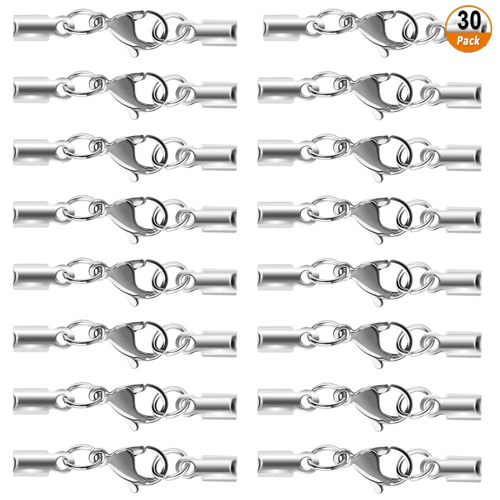 Necklace Lobster Clasp 30PCS Stainless Steel Lobster Clasps with Cord Ends for Jewellery Making Necklace Bracelet DIY(Gun Metal Color)