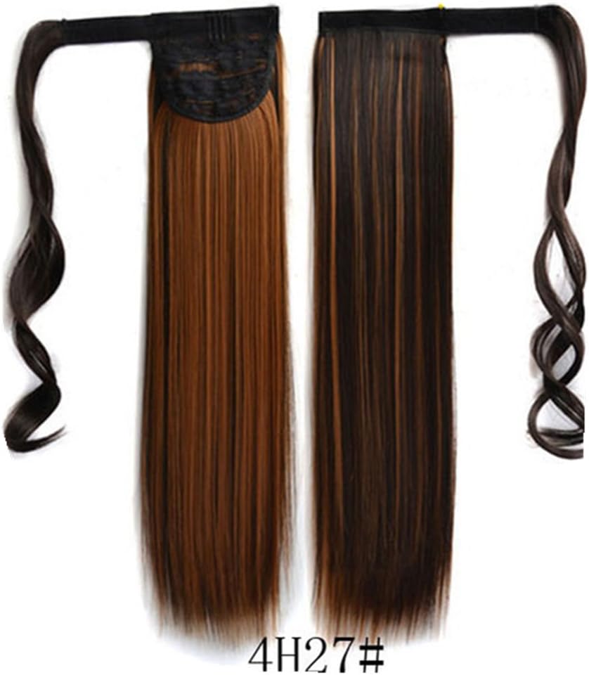 23" Clip in Hair Extensions Wrap Around Ponytail Long Straight Hairpiece Magic Paste Straight Hair Wigs Curly Soft Silky(23 inches, Natural) (4H27#)