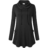 Bulotus Womens Sweaters Winter 2025 Cowl Neck Asymmetrical Long Tunics for Leggings Vacation Travel Tops with Pockets