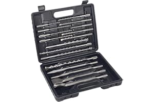 QZTODO 17Pcs Rotary Hammer Drill Bits and Chisel Set, SDS Plus Carbide-Tipped Drill Bits and Chisels for Concrete, Stone, Bri