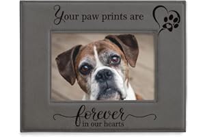 KATE POSH - Your Paw Prints are Forever in our Hearts. Engraved Leather Picture Frame. Memorial Pet Gift, Loss of Dog and Cat, Pet sympathy gift, In memory of (4" x 6" Horizontal)