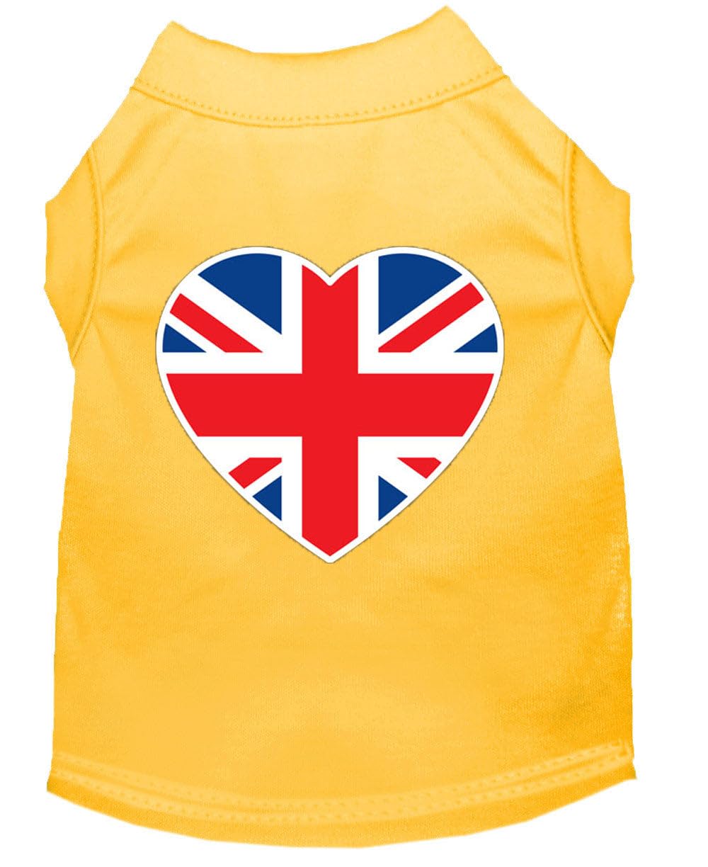 Mirage British Flag Heart Screen Print Dog Shirt, XX-Large, Yellow