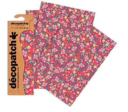 Decopatch Bright Pink Floral Paper, 30x40cm (Pack of 3 sheets)