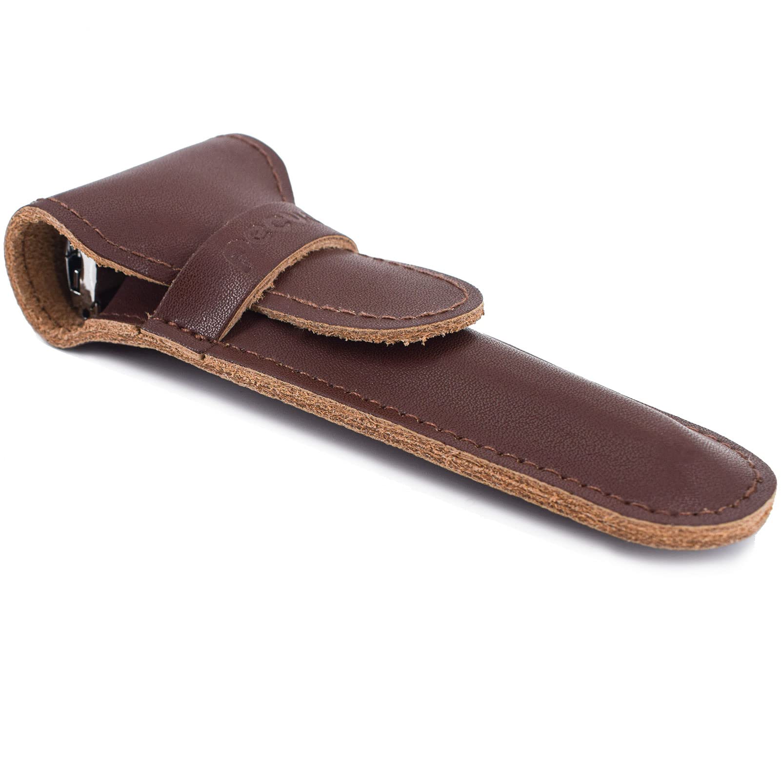 pecvan Genuine Leather Safety Razor Leather Protective/Travel Case for Any Safety Razors - Brown Razor Case Keeps Your Double Edge Razor Blade Safe.