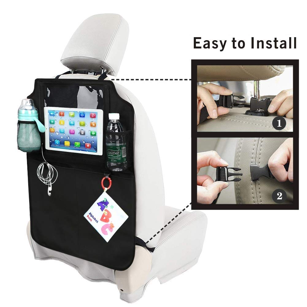 Flysea Car Backseat Organizer, Kick Mats Car Seat Protector, Kids Backseat Organizer Garbage Can with Touch Screen Tablet Holder and Storage Pockets for Toys Book Bottle Drinks Toddlers Baby, 2 Pack