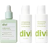 Divi Healthy Hair Goals Mini Kit, Scalp Serum for Thinning Hair 15ml + Volumizing Shampoo Travel Size 2oz + Volumizing Conditioner Travel Size 2oz, 3 Piece Set