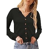 Dookttker Women Button Down Tops V Neck Long Sleeve Casual Dressy Shirts Soft Comfy Blouses Fall Clothes Fashion Outfits