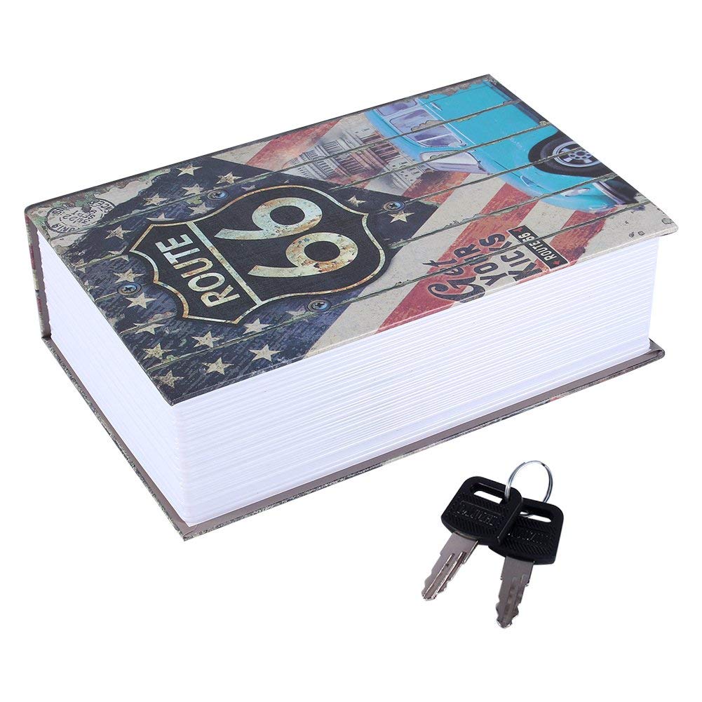 Security Box, Dictionary Special Book-shaped Safe Box, Stash Secret Book Safe Security Locker with Key, Portable Cash Jewelry Storage Box Case Lockable Book Safe for Traveling(American Dream)