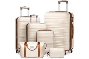 LARVENDER Luggage Sets 6 Piece, Expandable Hardside Carry on Suitcase Set with Spinner Wheels, Lightweight Rolling Luggage for Men and Women with TSA Lock, Cream White