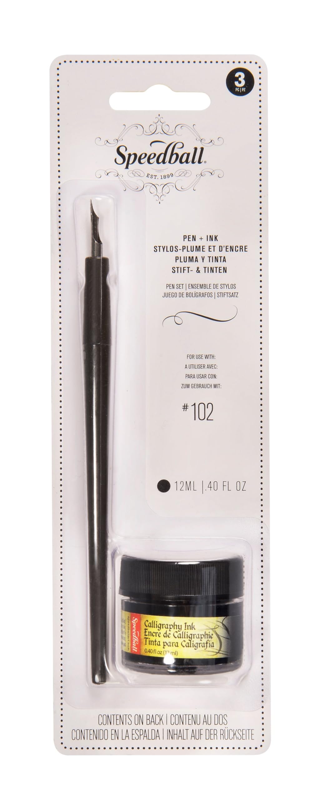 Speedball Pen And Ink Set Black, #102 Crow Quill Pen Holder, Use With Many Nibs, Ink Writing, Handwriting, Calligraphy, Lettering Quill, Writers, Artists, Tool. For Adults, Pen Set, Dip, Fountain Pens