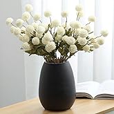 HoYuanFlo 10PCS Artificial Chrysanthemum Ball Flowers Fake Mums with Long Stems Pom Pom Faux Mini Mum Flower Arrangements for Home Party Wedding Decoration (White)