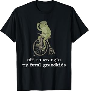 Funny Saying Off to Wrangle My Feral Grandkids Frog Grandpa T-Shirt