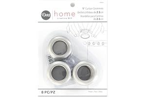 Dritz Curtain Grommets, 1" (25 mm) Inner Diameter, Heavy-Duty Plastic, Pewter Color, Snap-On Design, Tool-Free Installation, 8-Pack