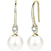 Shell Pearl Earrings Drop for Women 925 Sterling Silver Cubic Zirconia Pearl Dangle Earrings for Gift
